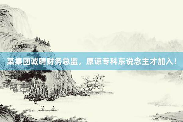 某集团诚聘财务总监，原谅专科东说念主才加入！